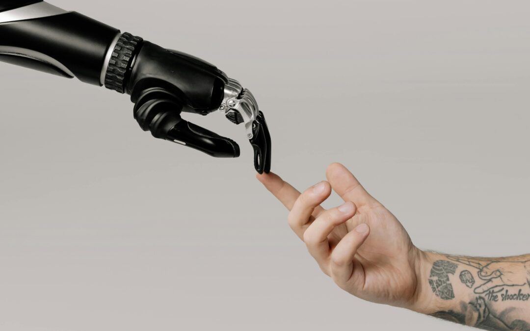 robo finger touching human finger